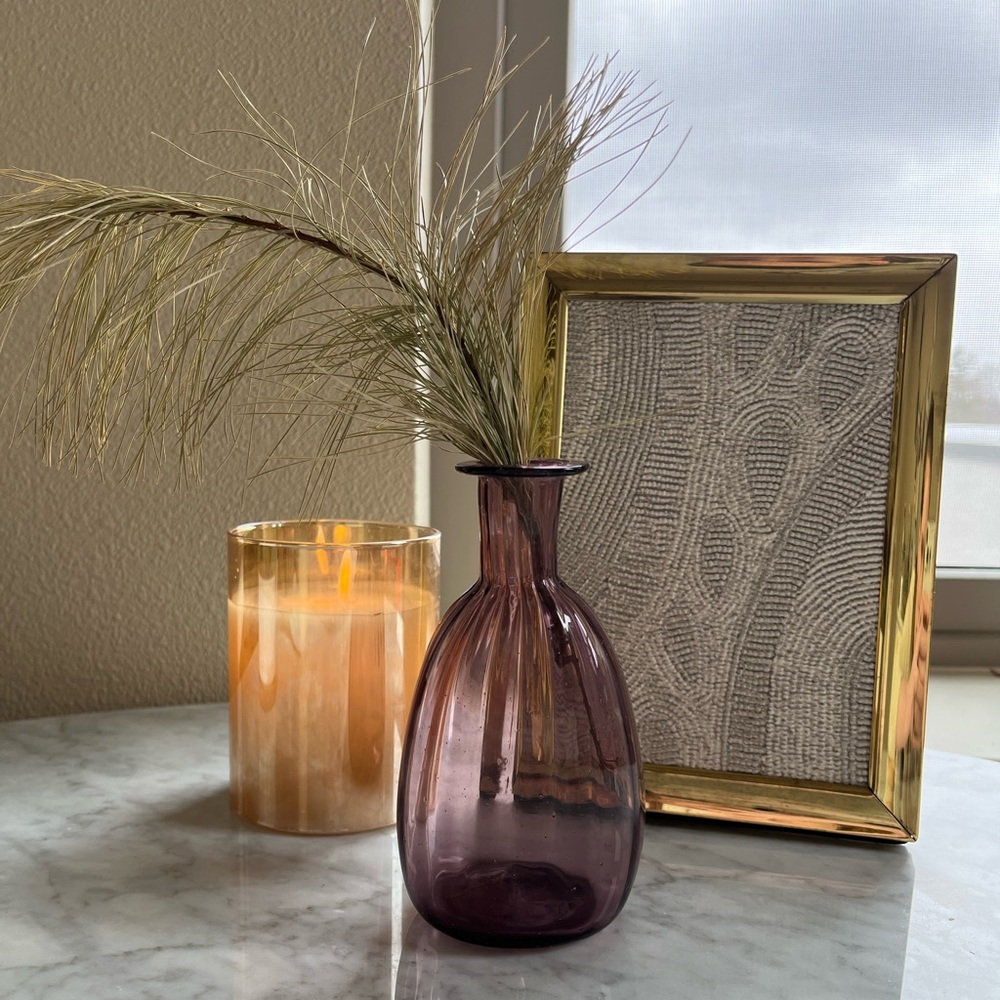 Vintage purple/ amethyst hand-blown glass perfume or cologne bottle